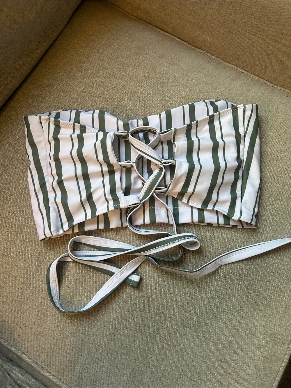 SHEIN Stripped Tie bikini top & Olive High-Waist Bikini Bottoms - Picture 3 of 4
